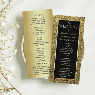 Elegant Black and Gold Glitter Wedding Ceremony Program