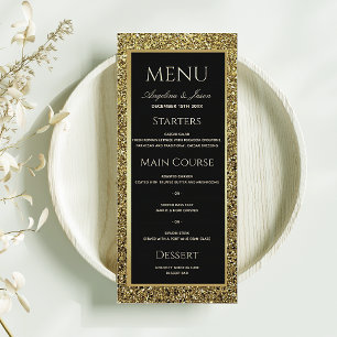 Elegant Black and Gold Glitter Wedding Menu