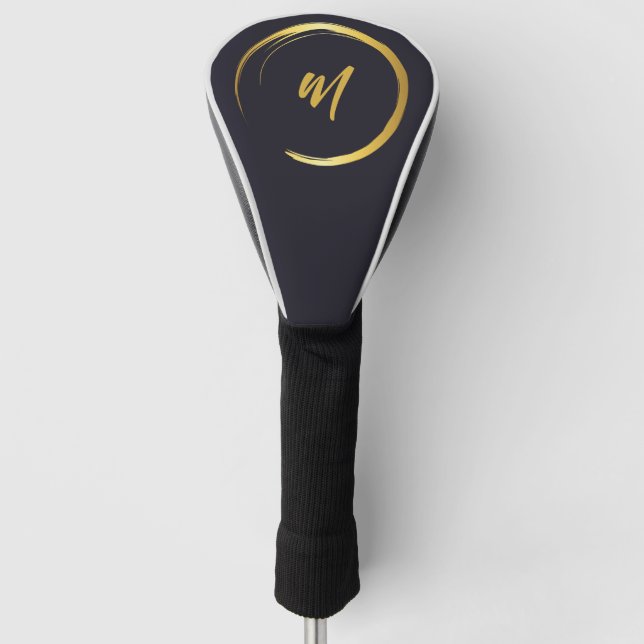 Elegant Black and Gold Golf Head Cover (Front)