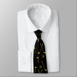 Elegant Black And Gold Golf Pattern Golfer   Tie<br><div class="desc">Minimal gold golf pattern with clubs,  balls,  and flags for golf players. Gift for golf club,  golfer,  golf player,  team,  coach. Monochrome golden modern trendy black and white golf golfer golf player pattern gift home decor,  towels,  ...  Elegant,  classic black colour neck tie with gold golf pattern</div>