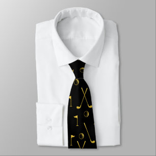 Elegant Black And Gold Golf Pattern Golfer   Tie