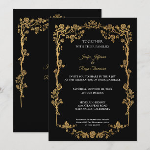 Elegant black and gold Gothic wedding Invitation