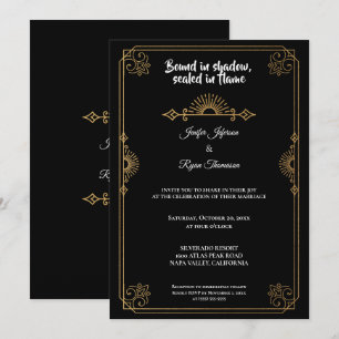 Elegant black and gold Gothic wedding Invitation