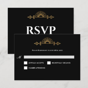 Elegant black and gold Gothic Wedding RSVP Card