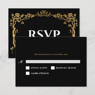 Elegant black and gold Gothic Wedding RSVP Card
