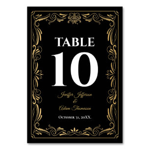 Elegant black and gold Gothic Wedding Table Number