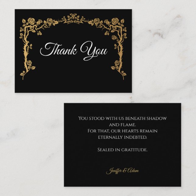 Elegant black and gold Gothic wedding Thank You Card (Front/Back)