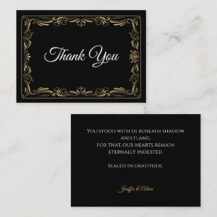 Elegant black and gold Gothic wedding Thank You Card