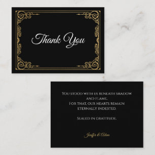 Elegant black and gold Gothic wedding Thank You Card
