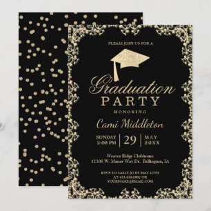 Elegant Black and Gold Graduation Invitation