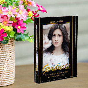 Elegant Black And Gold Graduation Keepsake Photo Block