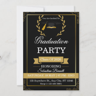 Elegant Black and Gold Graduation Party Invitation