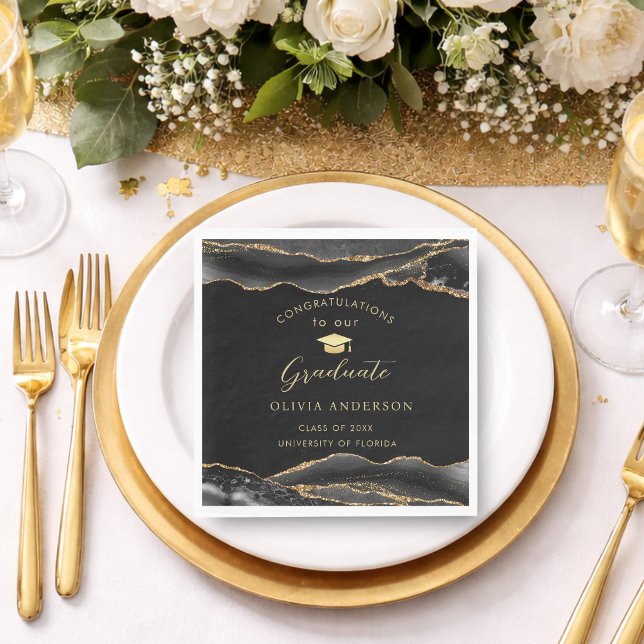 Elegant Black and Gold Graduation Party Napkin (Elegant Black and Gold Graduation party Napkins)