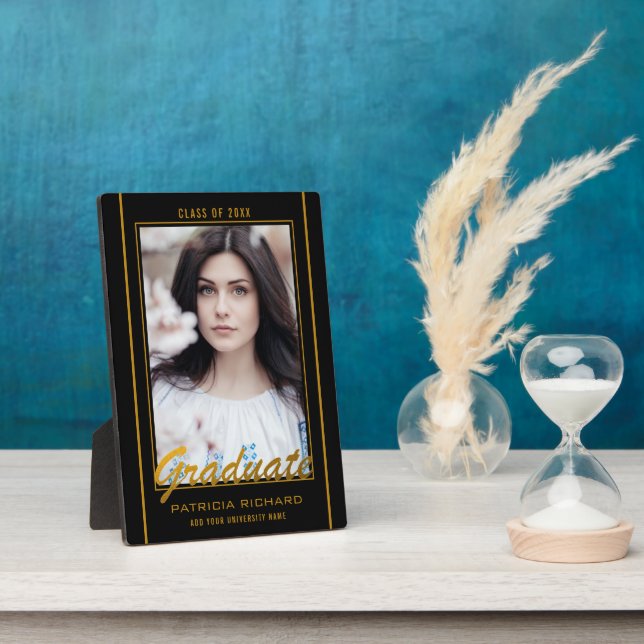 Elegant Black And Gold Graduation Photo Keepsake Plaque (Side)