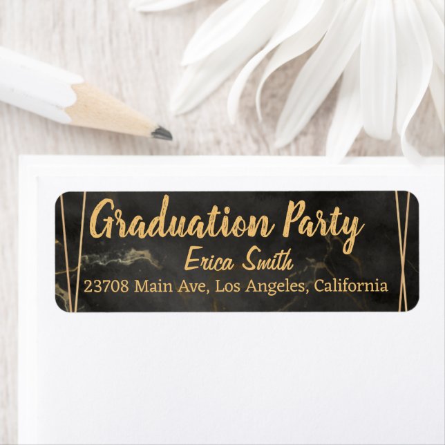 Elegant Black And Gold Graduation  Return Address Label (Insitu)