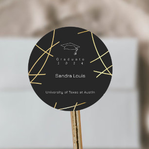 Elegant Black and Gold Graduation Round Sticker
