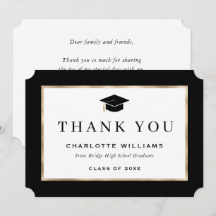 Elegant Black and Gold Graduation Thank You Card
