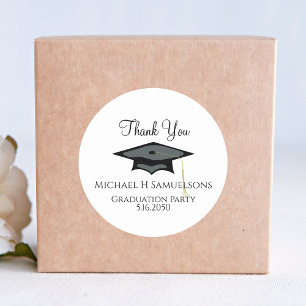 Elegant Black and Gold Graduation Thank You Favour Classic Round Sticker