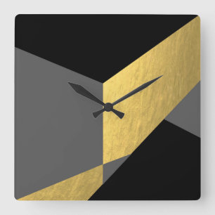 Elegant black and gold grey colour blocks square wall clock