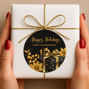Elegant Black and Gold Happy Holidays Sticker