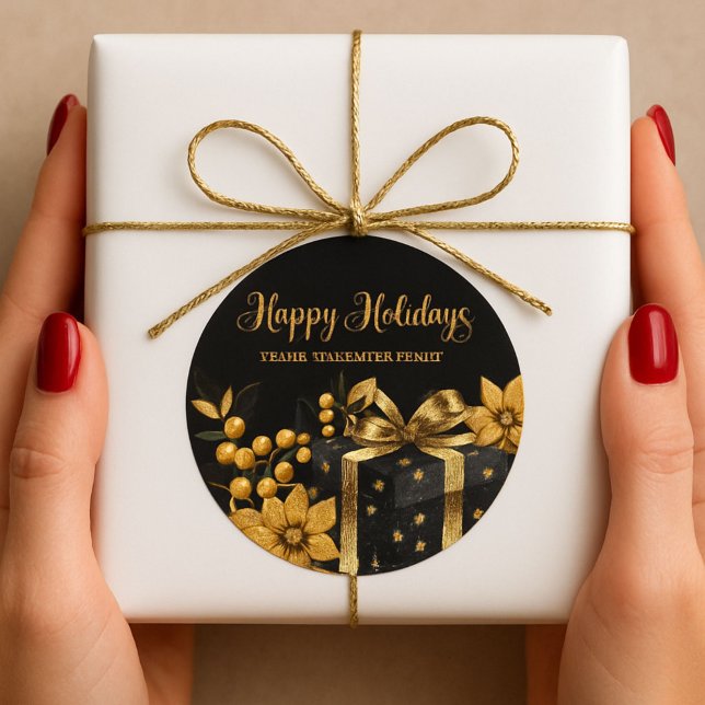 Elegant Black and Gold Happy Holidays Sticker (Creator Uploaded)