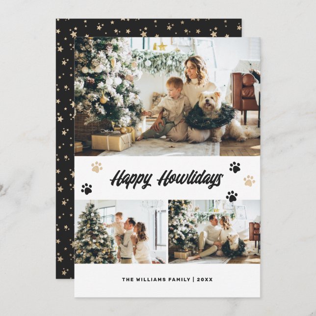 Elegant Black and Gold Happy Howlidays Photo Holiday Card (Front/Back)