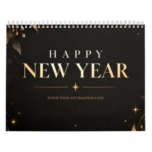 Elegant Black and Gold Happy New Year holiday Calendar