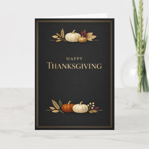 Elegant Black and Gold Happy Thanksgiving Pumpkin Card