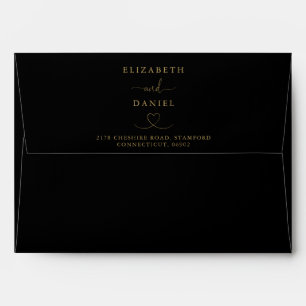 Elegant Black And Gold Heart Wedding Envelope