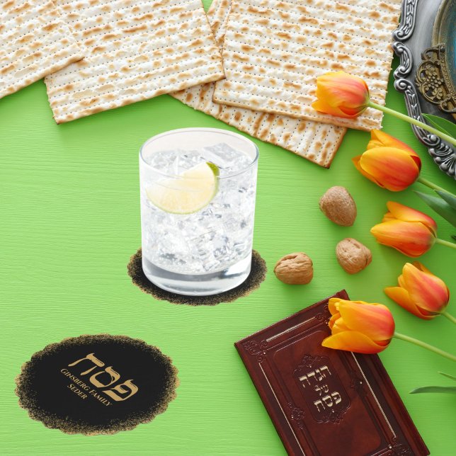 Elegant Black and Gold Hebrew Passover  Paper Coaster (Creator Uploaded)
