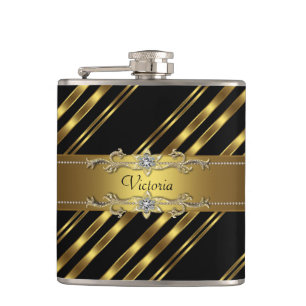 Elegant Black and Gold Hip Flask
