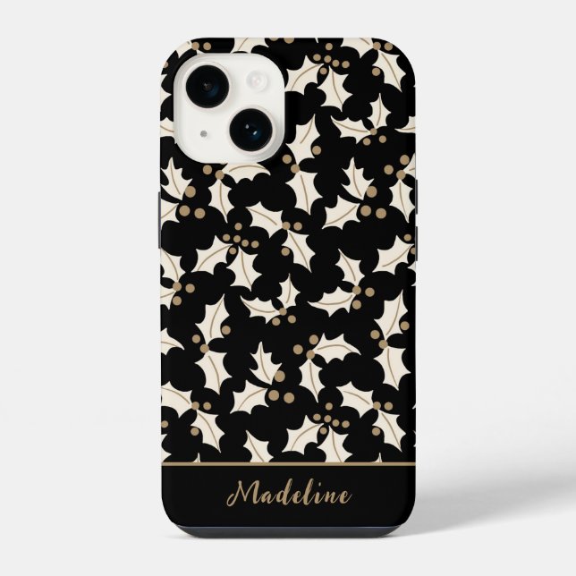 Elegant Black and Gold Holly  iPhone Case (Back)