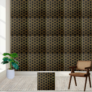 Elegant Black and Gold Honeycomb Hexagon Pattern  Ceramic Tile