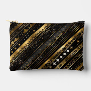 Elegant Black And Gold Horizontal Striped Accessory Pouch
