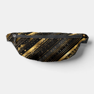 Elegant Black And Gold Horizontal Striped Bum Bags