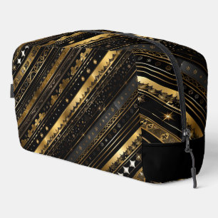 Elegant Black And Gold Horizontal Striped Dopp Kit