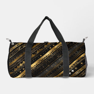 Elegant Black And Gold Horizontal Striped Duffle Bag