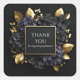 Elegant Black and Gold Hydrangea Luxury Floral Square Sticker