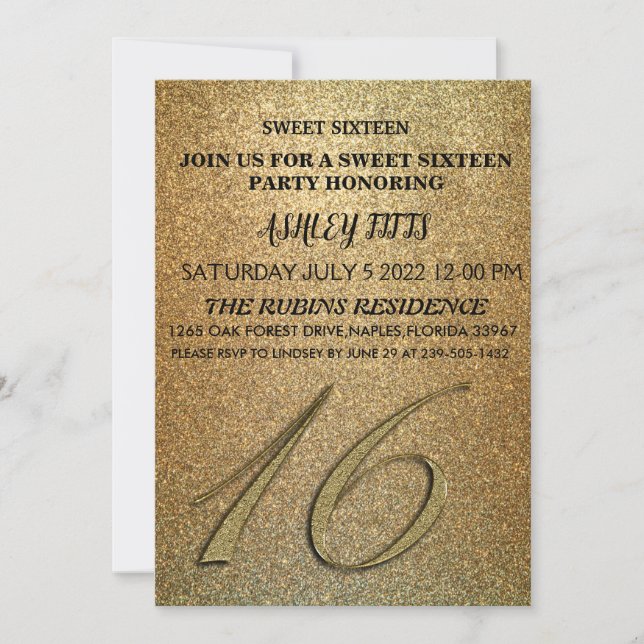 ELEGANT BLACK AND GOLD INVITATION SWEET 16TH BIRTH (Front)