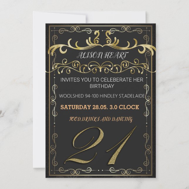 Elegant black and gold invitation to celebrate (Front)