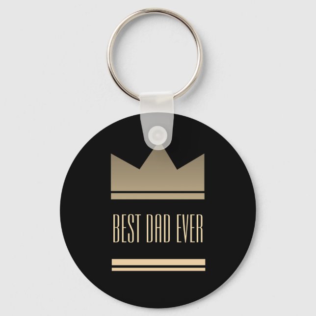 Elegant Black and Gold King Crown Best Dad Ever Key Ring (Front)