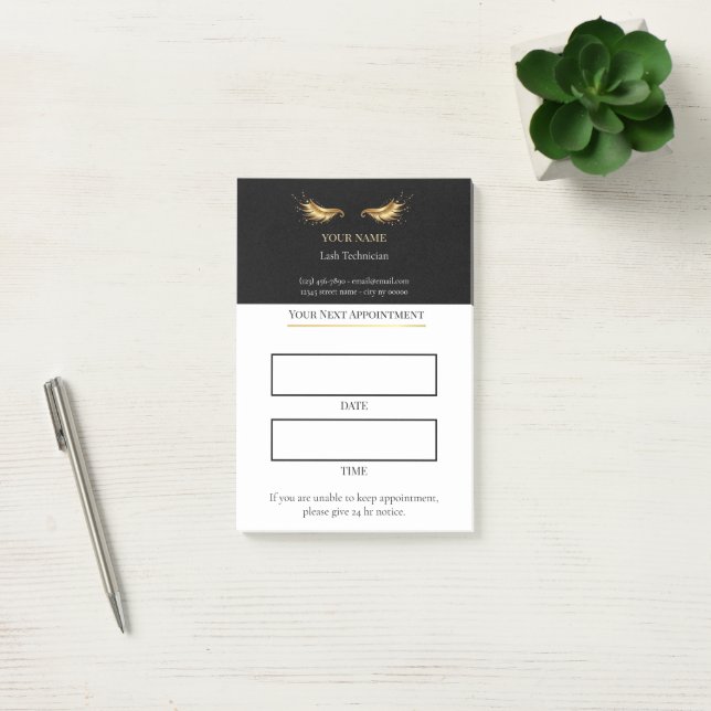 Elegant black and gold Lash appointment Post-it Notes (Office)