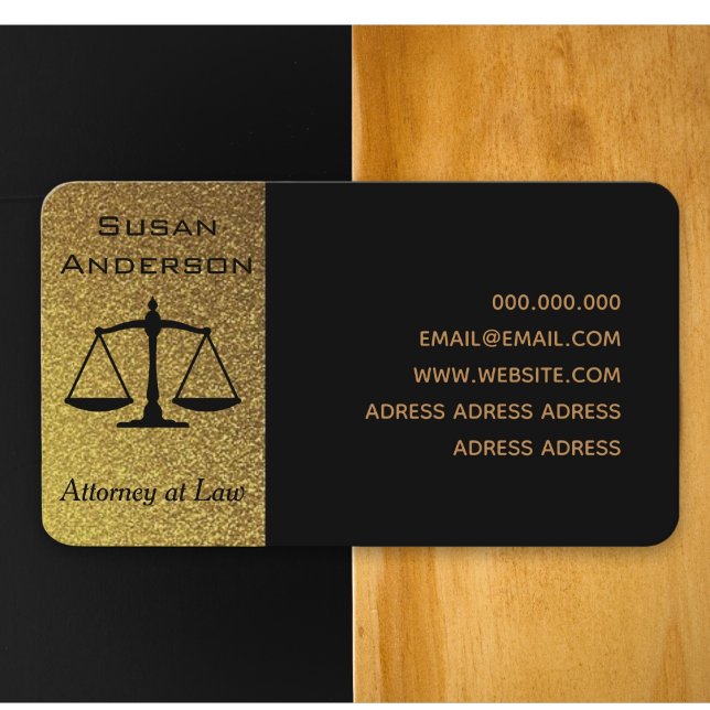 Elegant black and gold lawyer notary professional business card (Luxury design for justice professions)