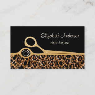 Elegant Black and Gold Leopard Hair Salon Business Card