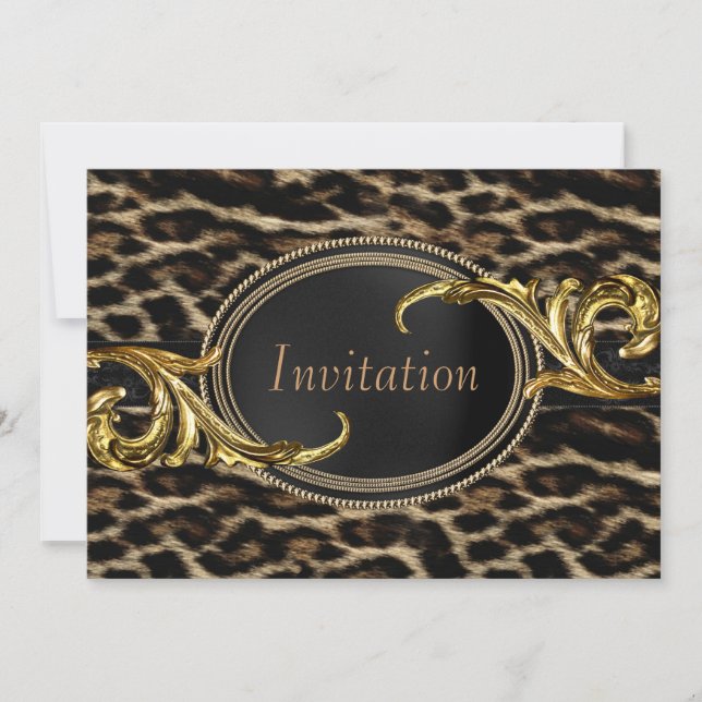 Elegant Black and Gold Leopard Party Invitation (Front)