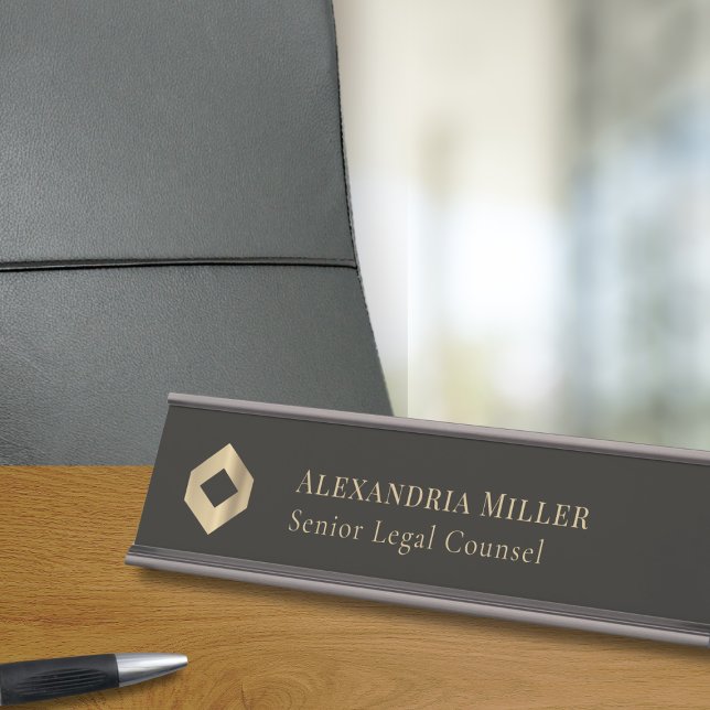 Elegant Black and Gold Logo Desk Name Plate (Creator Uploaded)