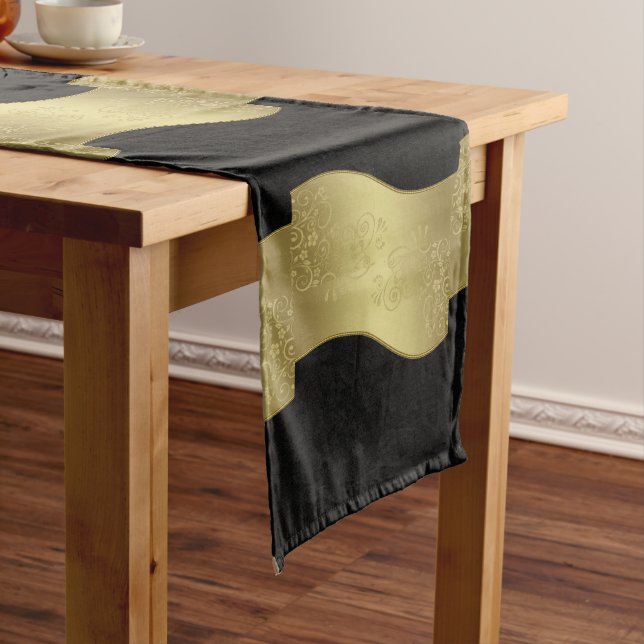 Elegant Black and Gold Long Table Runner (In Situ)
