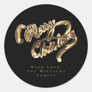 Elegant Black and Gold Look Merry Christmas Classic Round Sticker