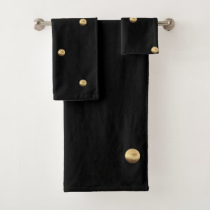 Elegant Black and Gold Look Polka Dots Pattern Bath Towel Set