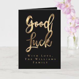 Elegant Black and Gold Look Script Good Luck Card